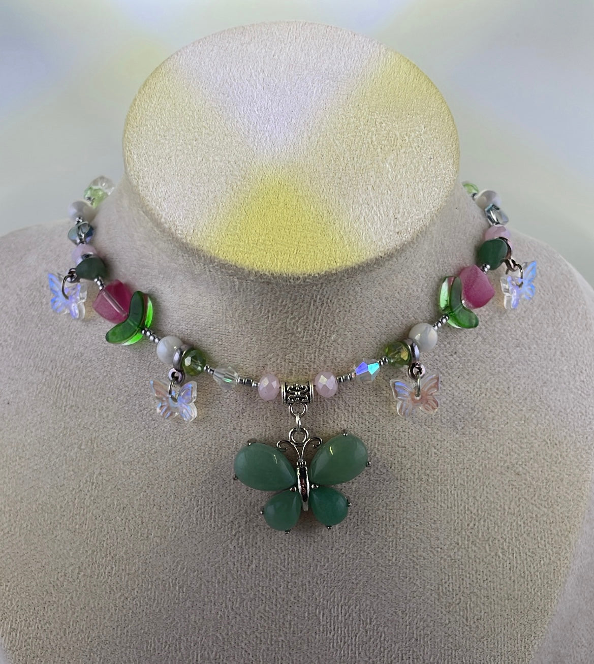 Aventurine butterfly in tulips choker