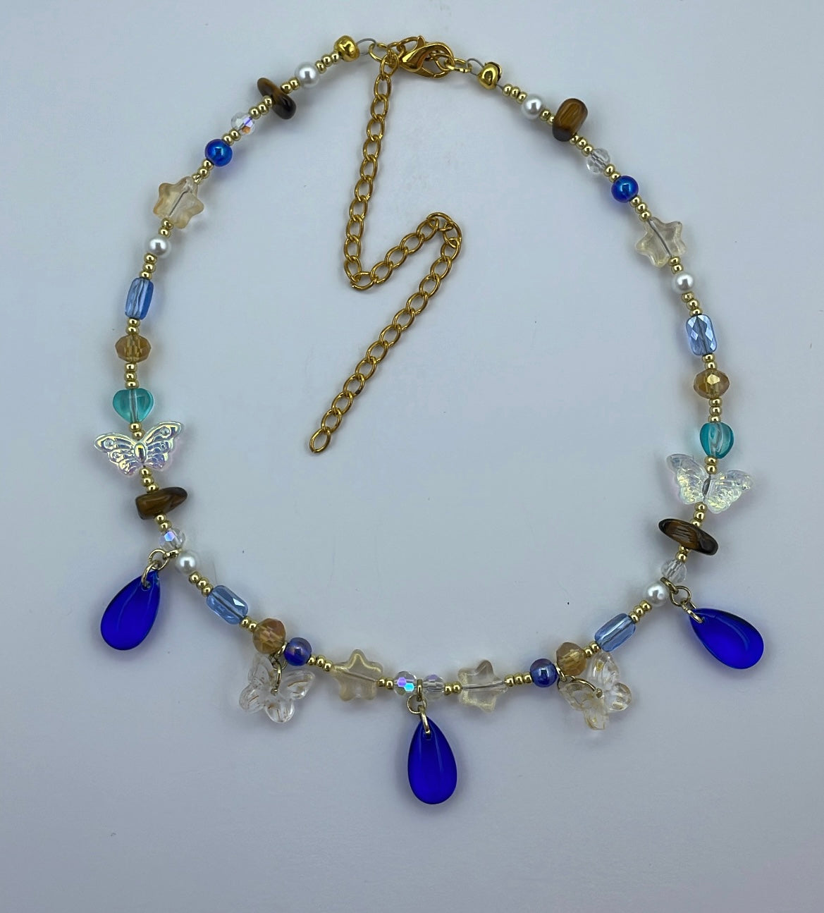 Navy drops and butterflies choker