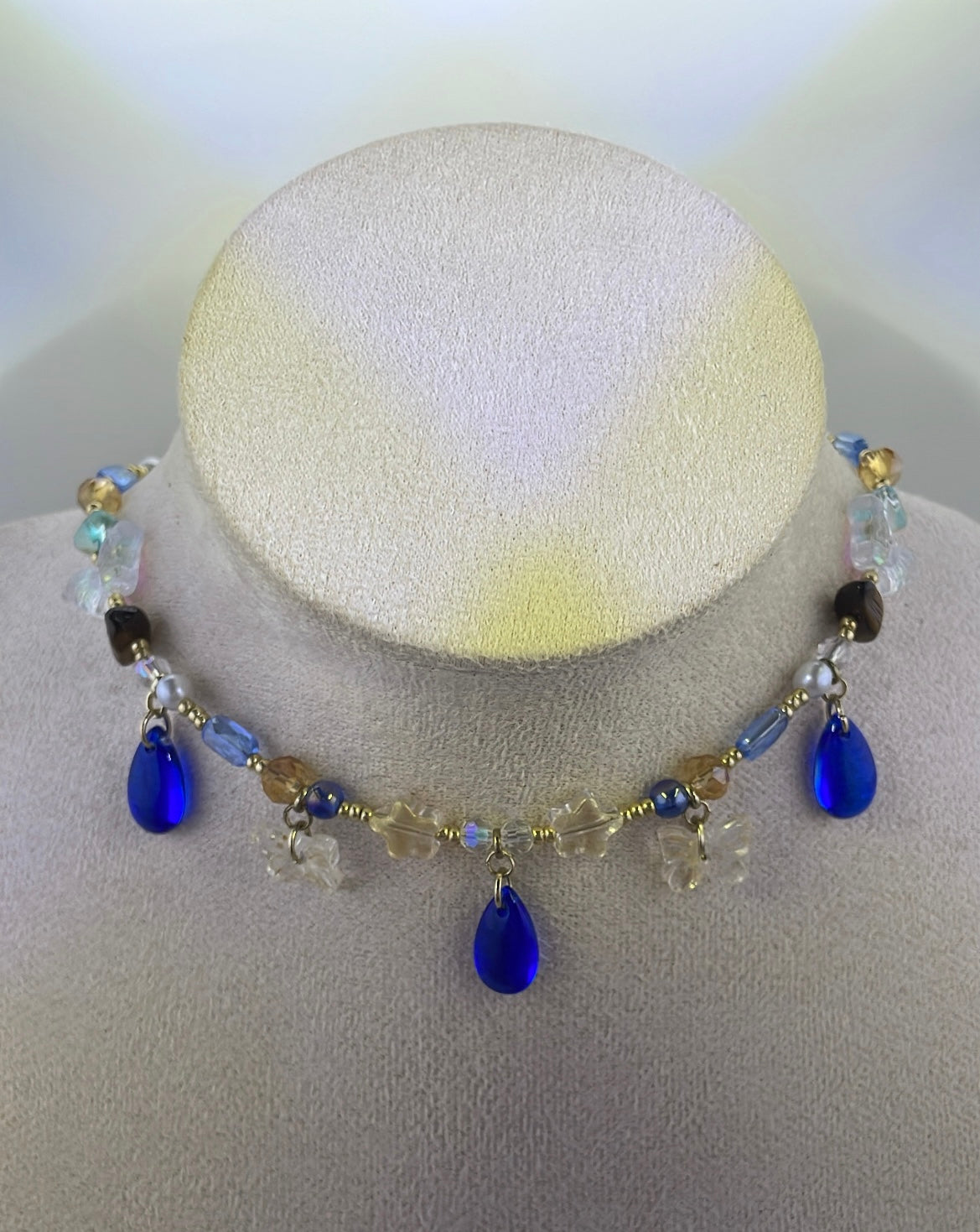 Navy drops and butterflies choker