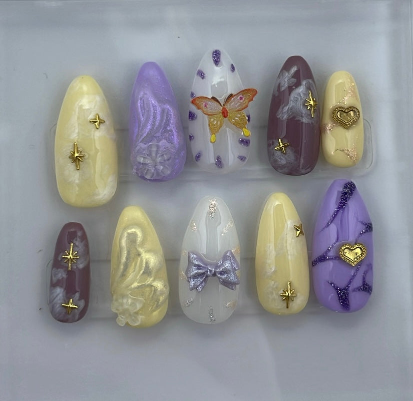 Lilac gold press on nails