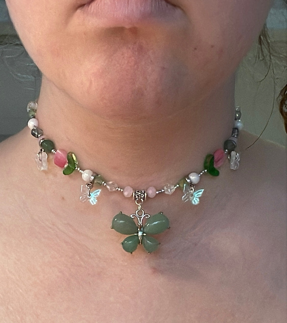 Aventurine butterfly in tulips choker