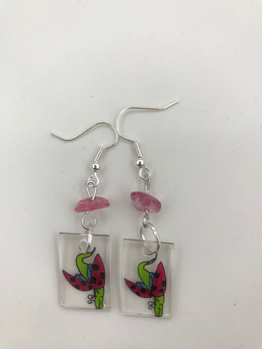 Red Ladybird dragon earrings