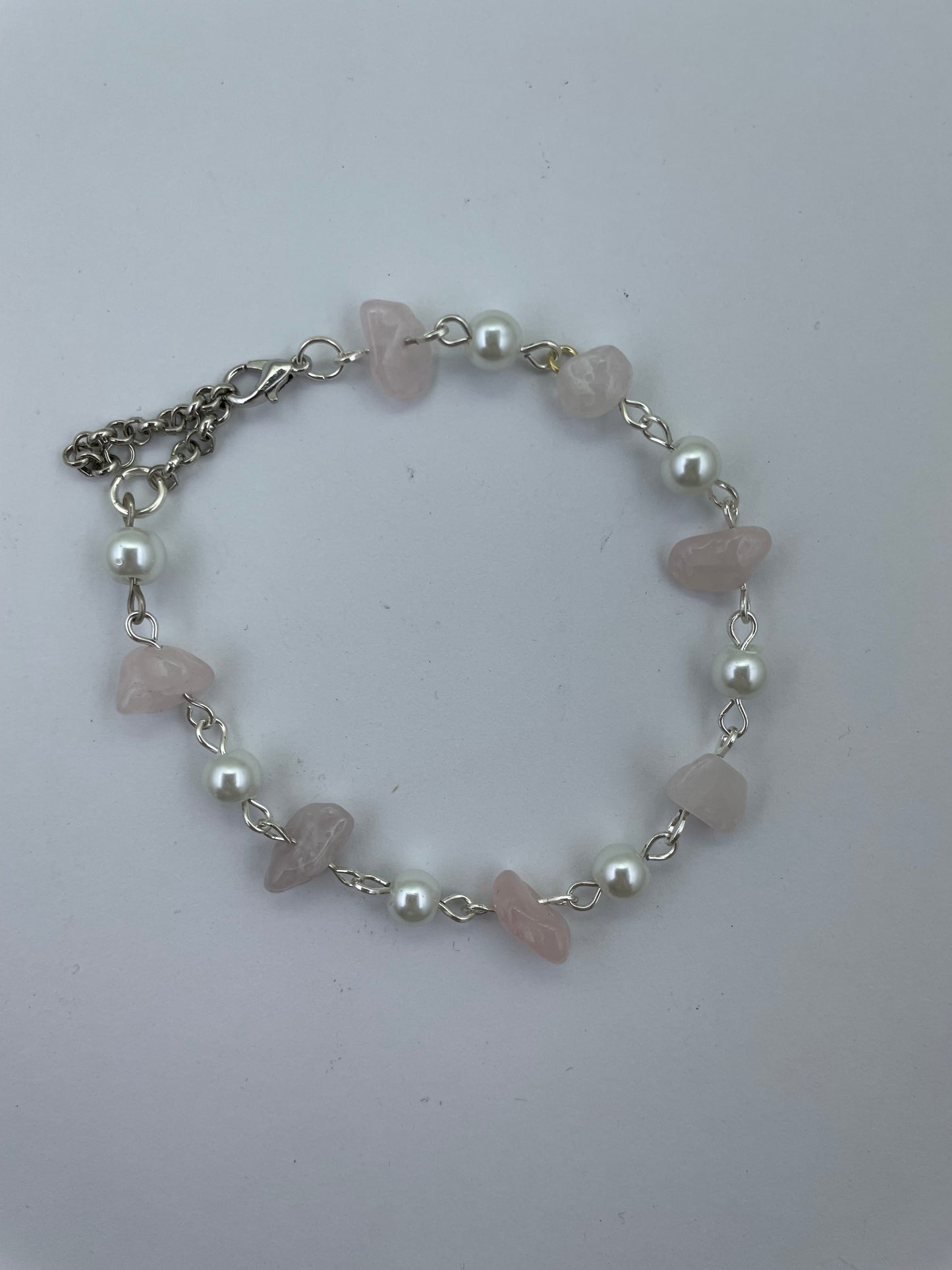 Rose Quartz and glass pearl bracelet