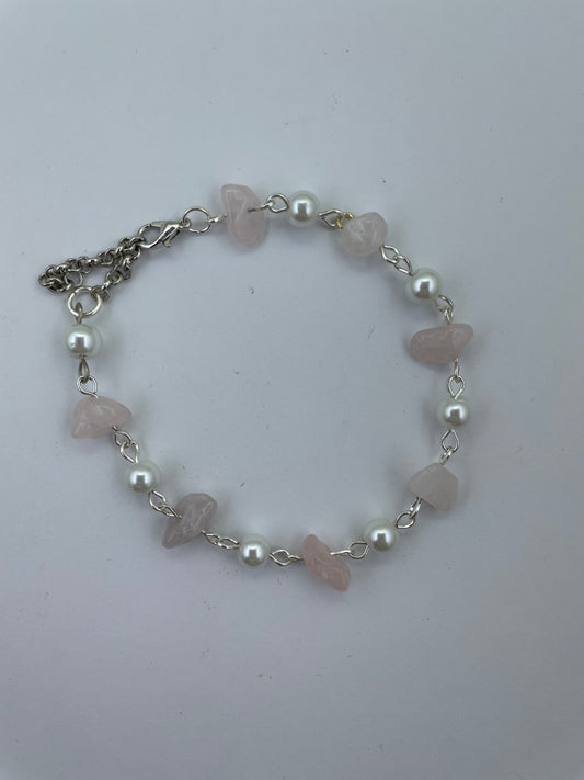 Rose Quartz and glass pearl bracelet