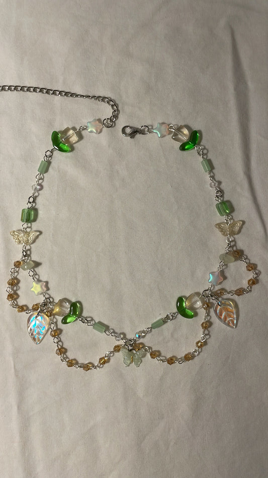 Bud green butterfly necklace