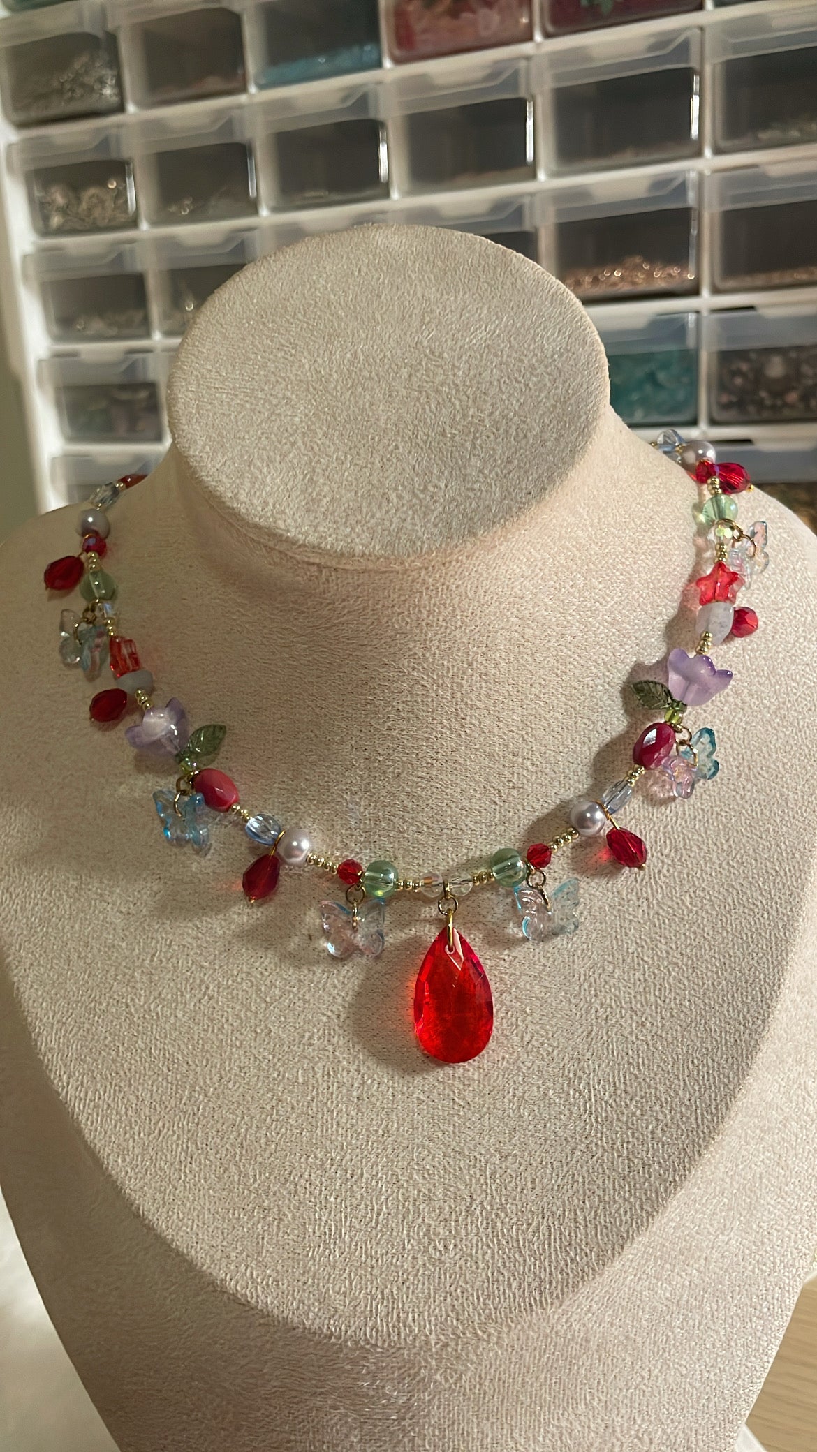 Scarlet and heather teardrop necklace