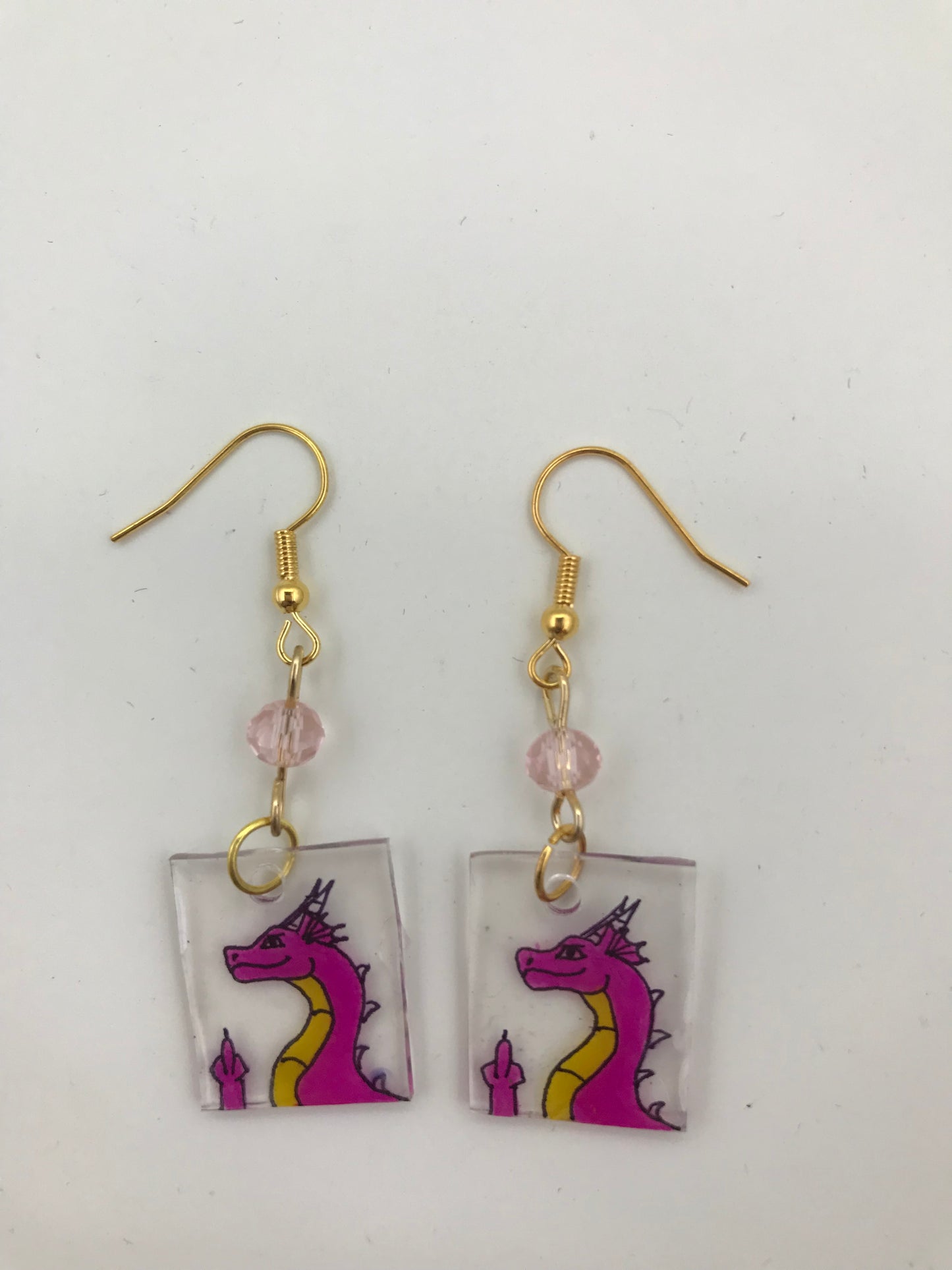 F U dragon earrings - pink version