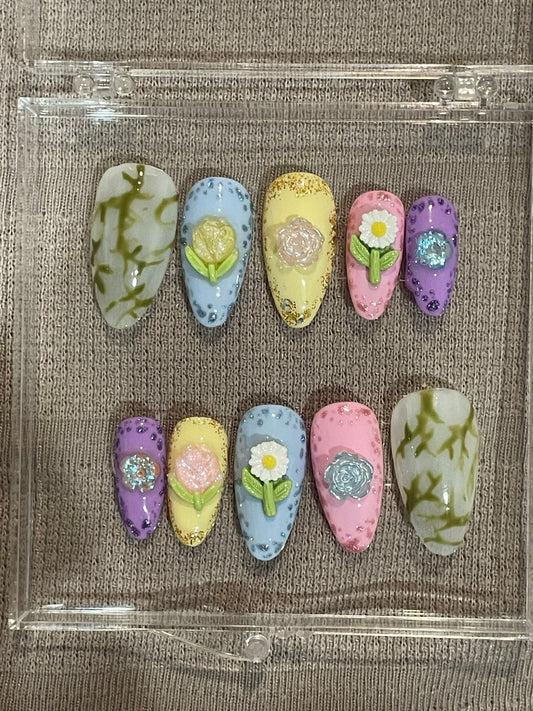 Flower garden press on nails