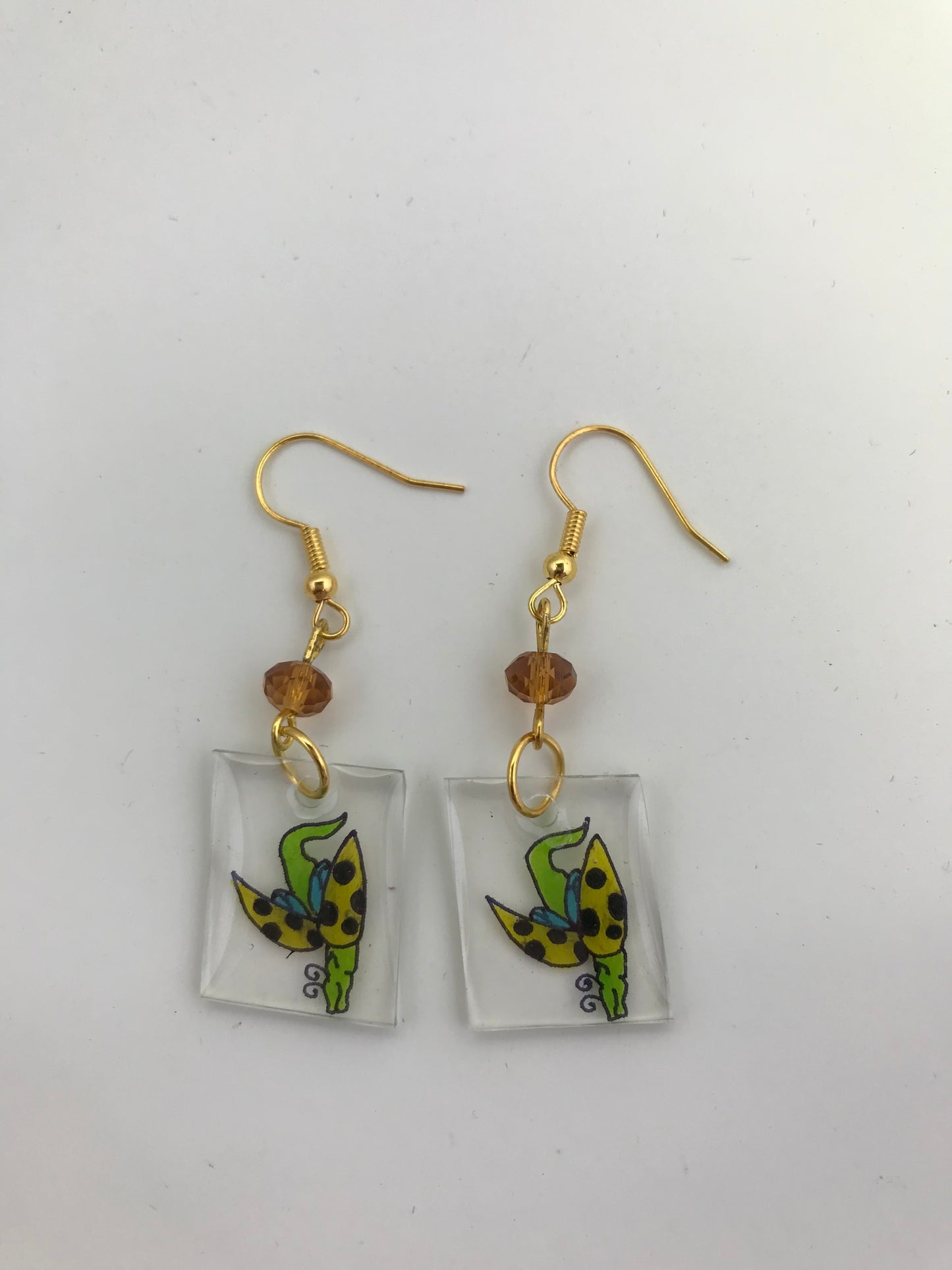 Yellow ladybird dragon earrings