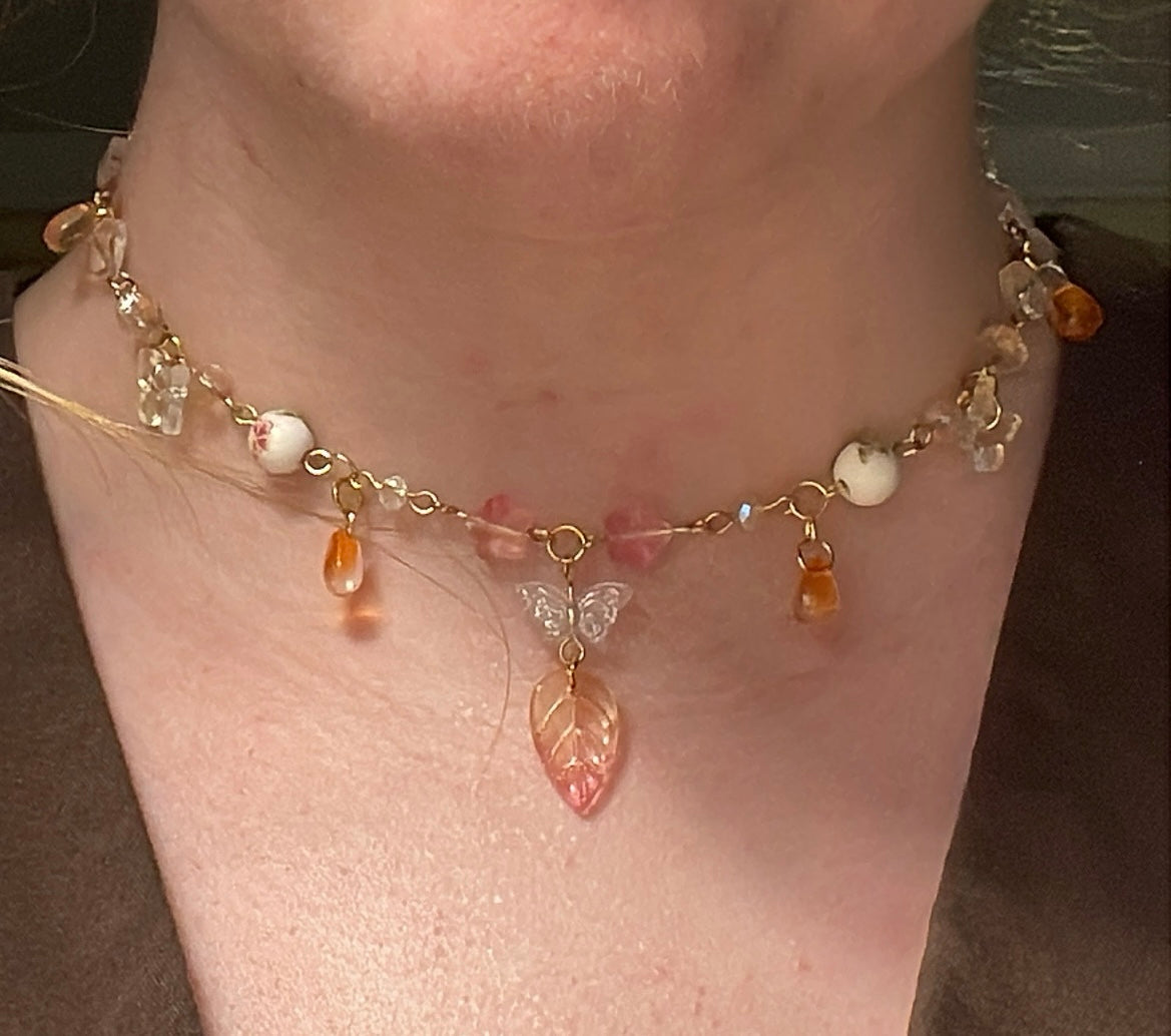 Pastel orange butterfly choker (adjustable)