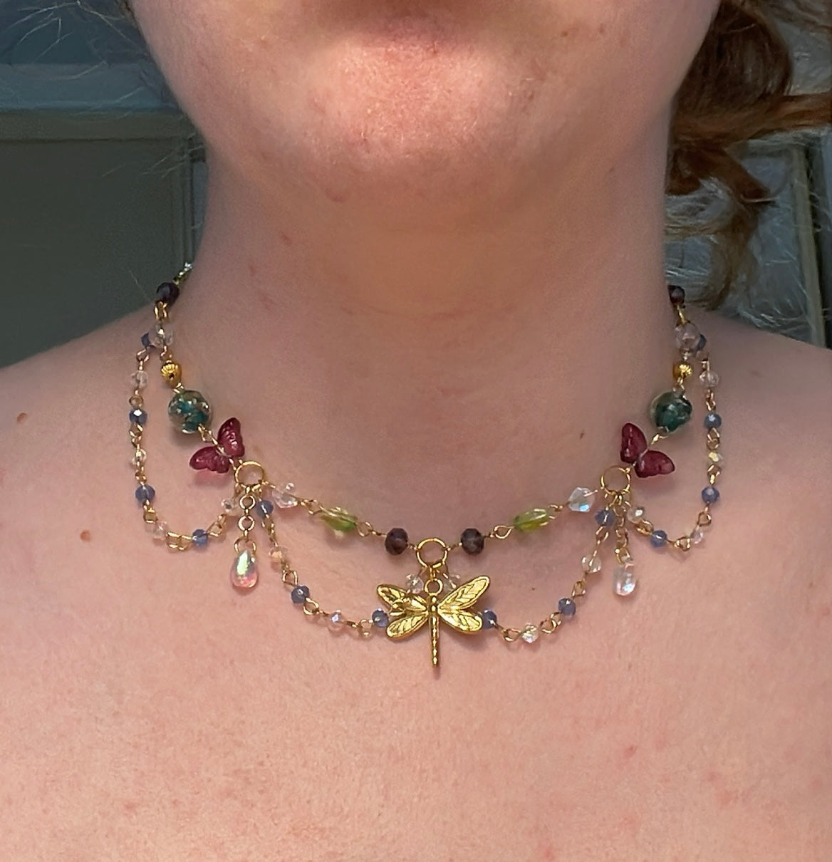 Stained glass and dragonflies choker (adjustable)