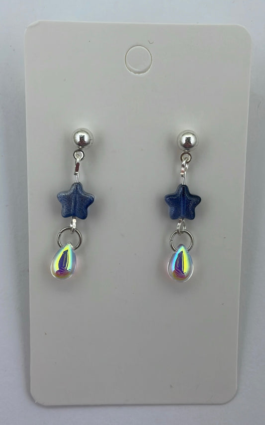 Navy star drop earrings