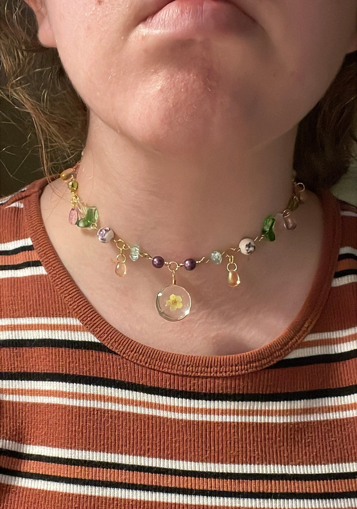 Yellow dried flower drops choker (adjustable )