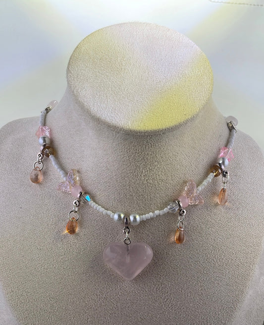 Sunlit Rose quartz heart choker (adjustable)