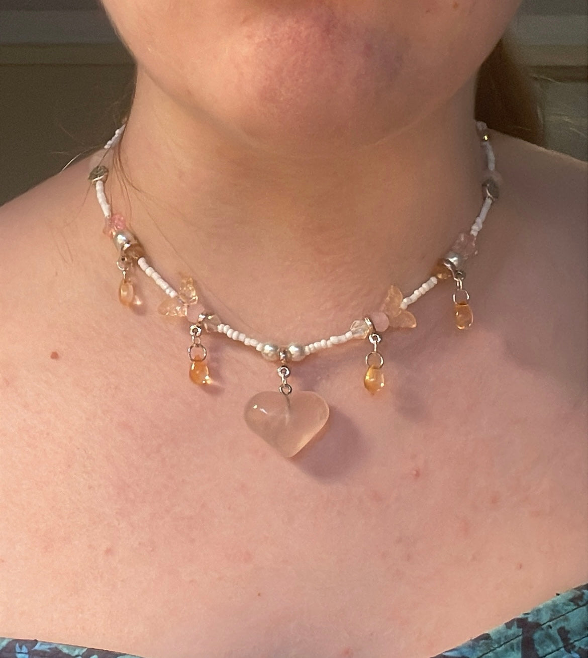 Sunlit Rose quartz heart choker (adjustable)