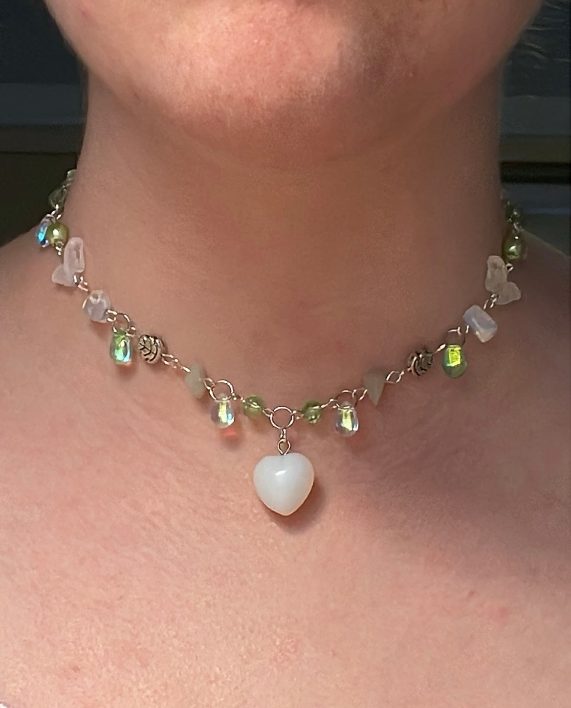 Opalite heart choker (adjustable)